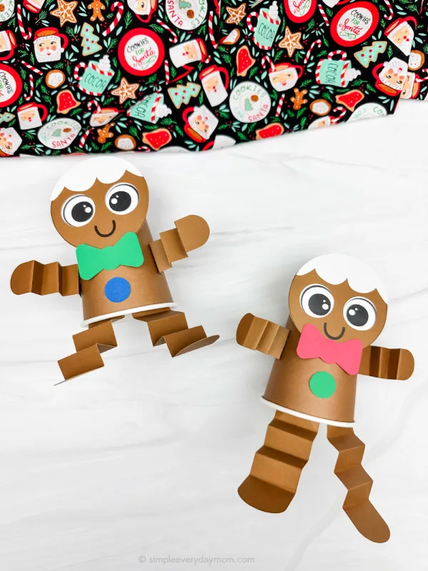 double image of gingerbread man paper cup craft side by side