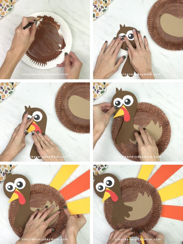 in process turkey paper plate craft image collage