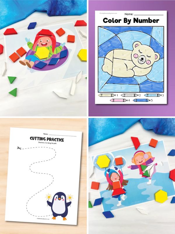 collage of winter activities for preschoolers