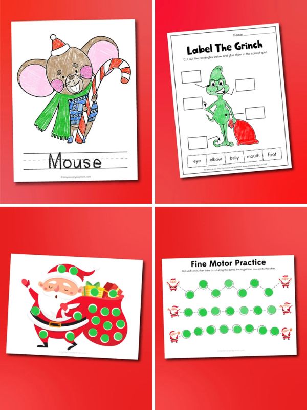collage of christmas printable activities