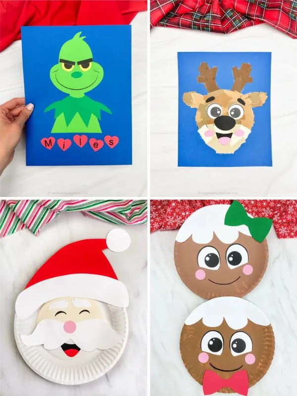collage of DIY Christmas craft for kids