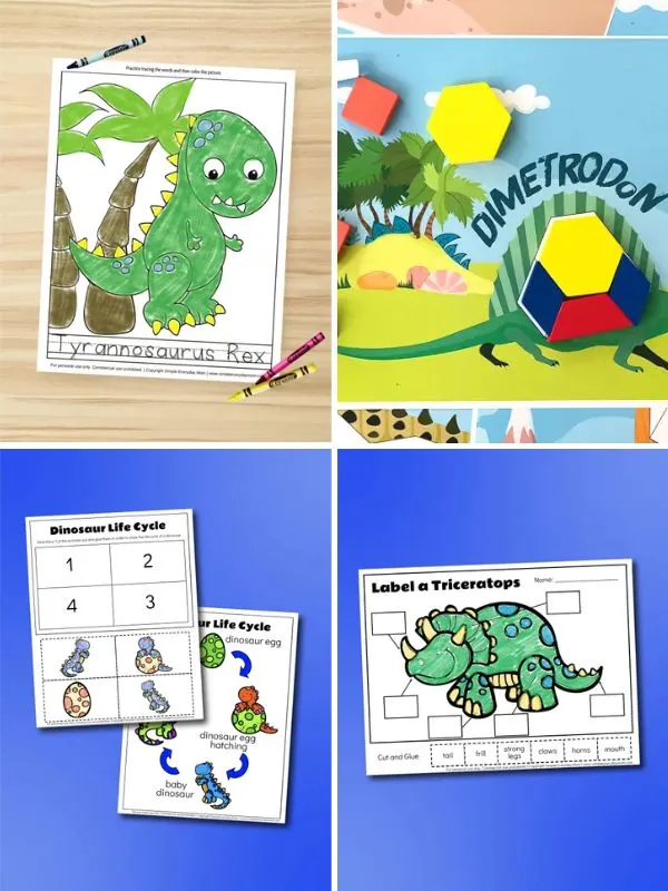 collage of dinosaur activities for preschooler