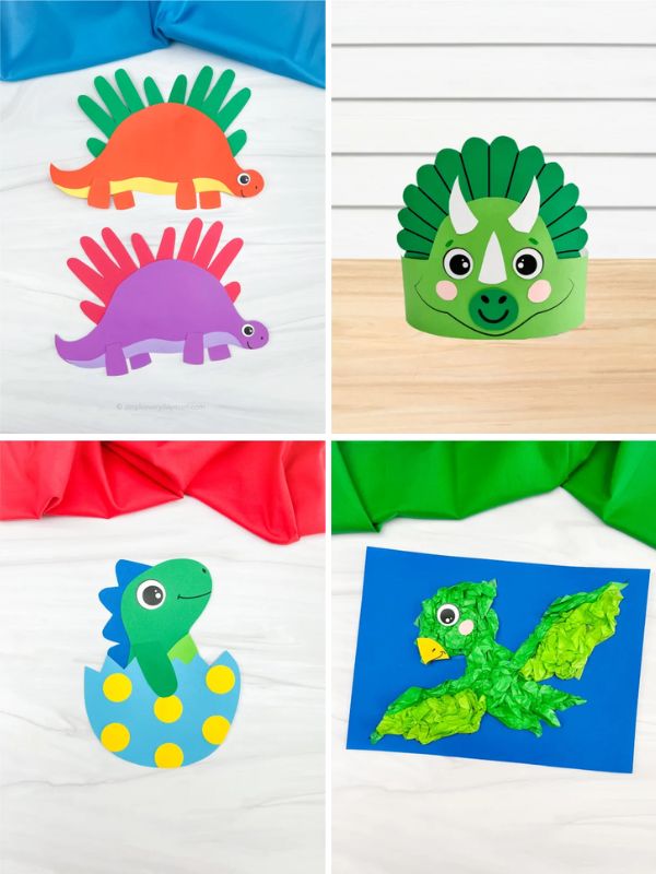 collage of dinosaur craft ideas
