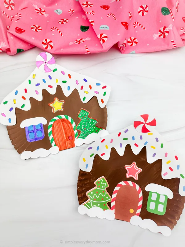 dual image of gingerbread house craft side by side