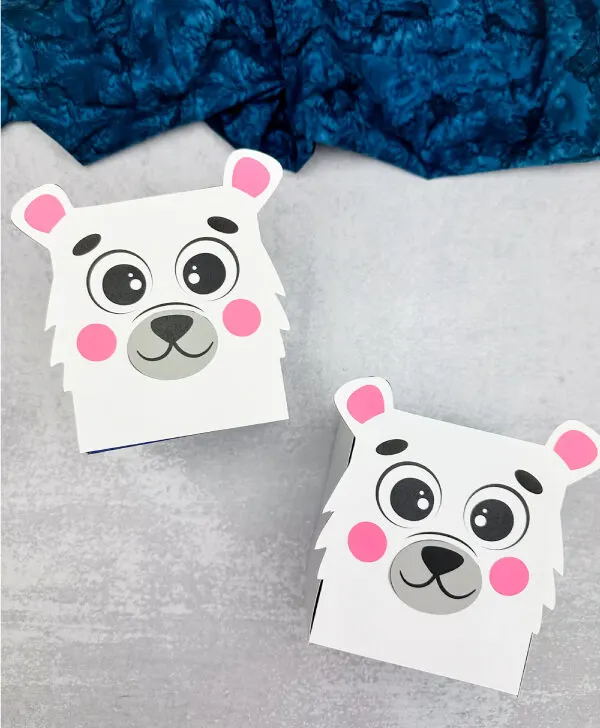 two image of polar bear tissue box craft side by side