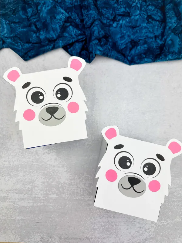 two image of polar bear tissue box craft side by side