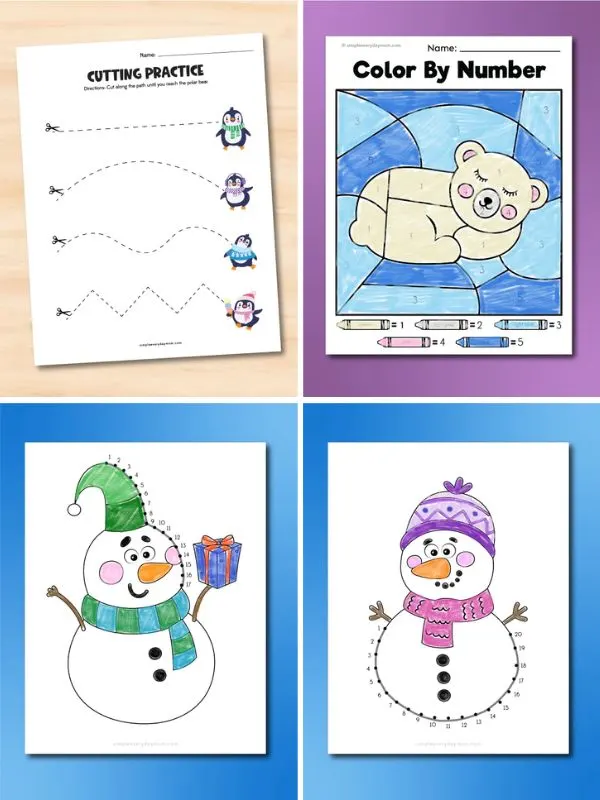 collage of preschool winter activities