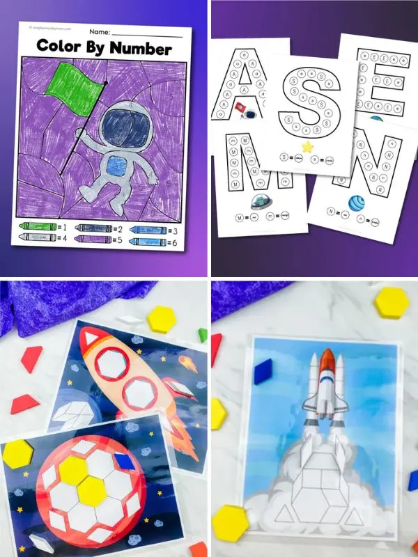 collage of space activities for preschoolers