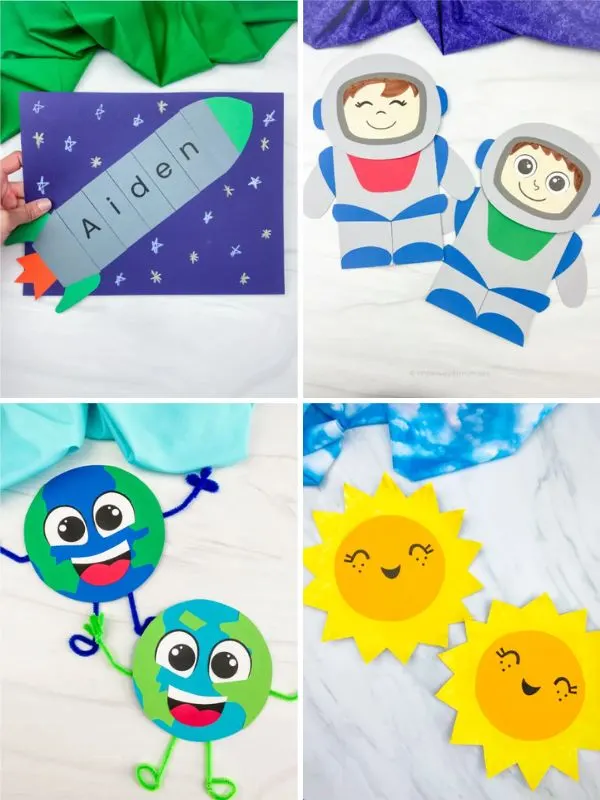 collage of space themed crafts