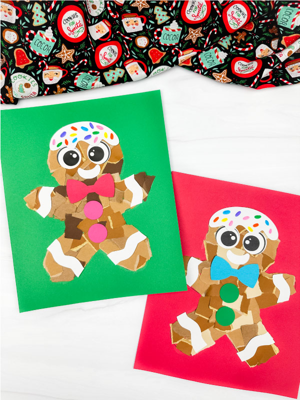 two versions of torn paper gingerbread craft side by side