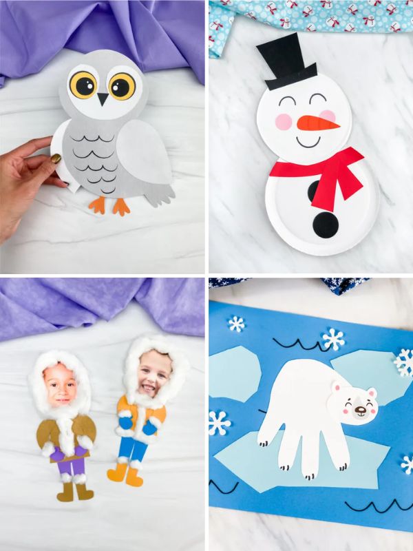 collage of winter camp crafts