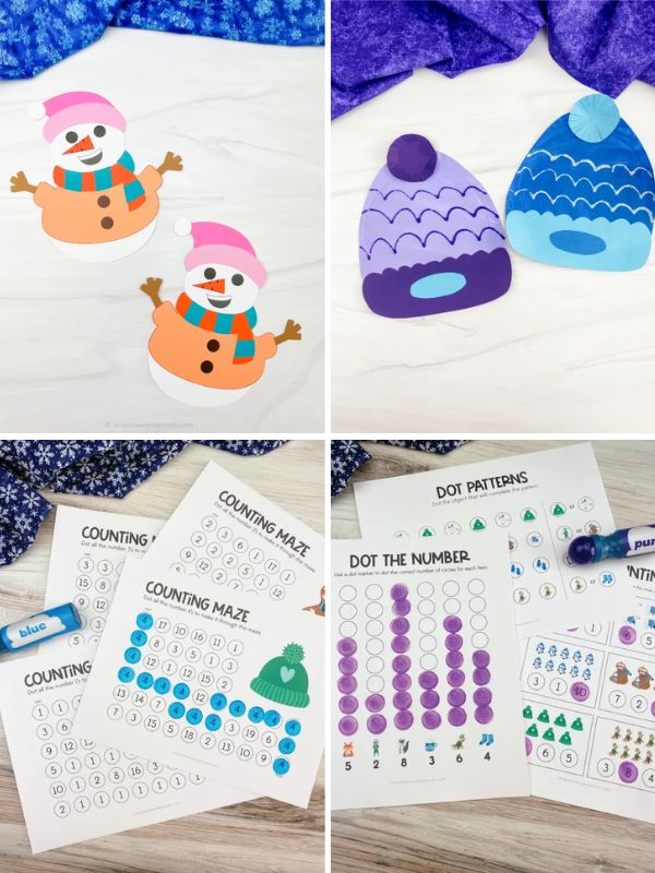 collage of winter season activities for kindergarten
