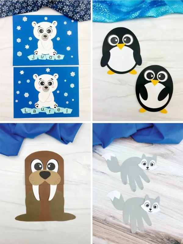 collage of winter theme crafts