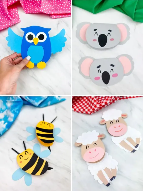 collage of animal card crafts