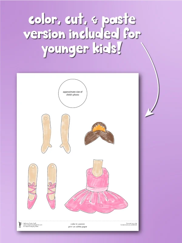 cut color and paste template of ballerina photo craft