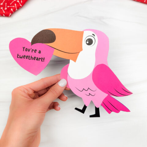 holding the valentine bird craft