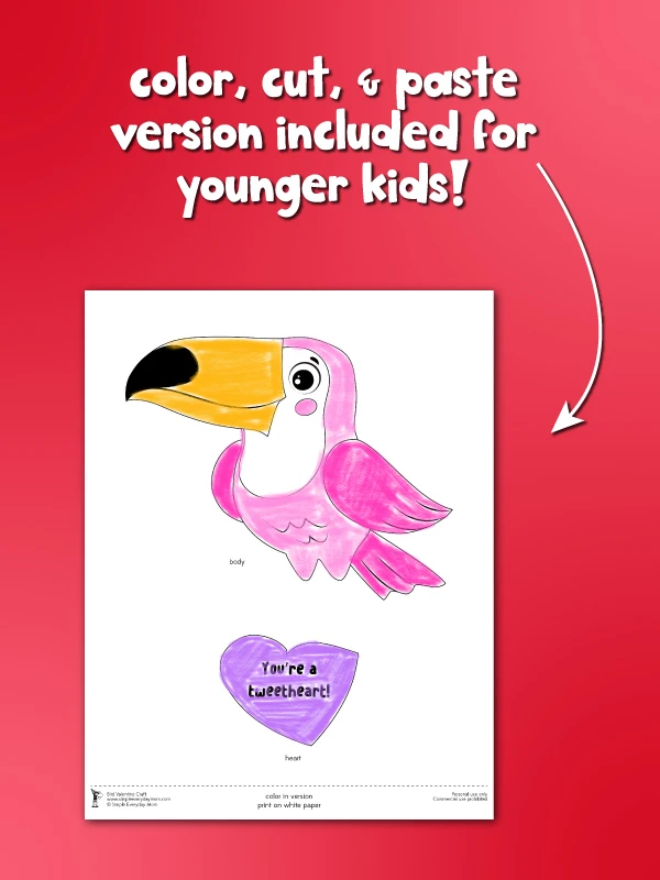 color, cut & paste template of valentines bird craft