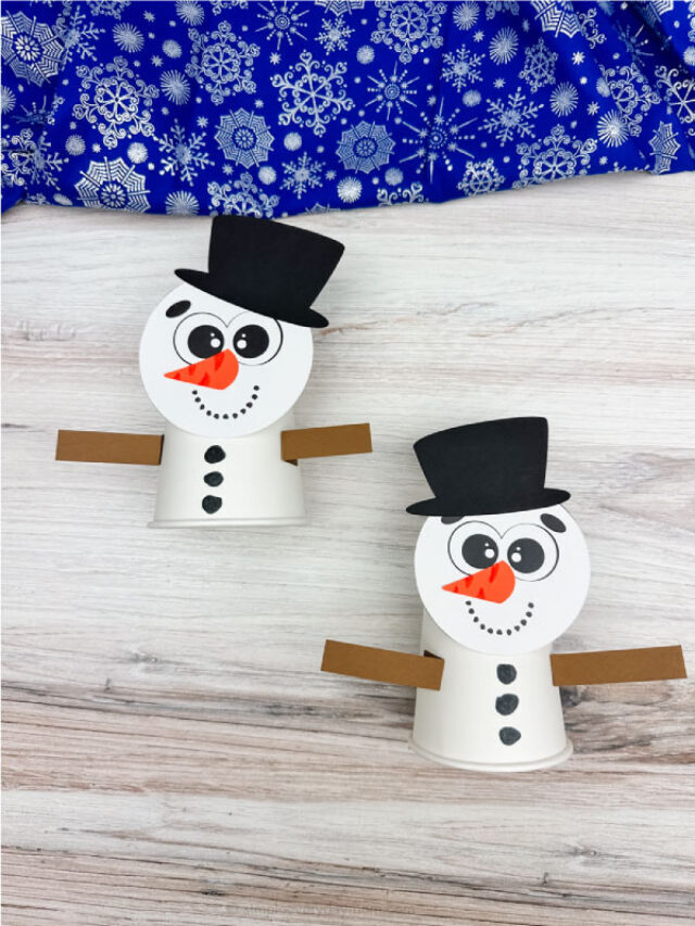 Snowman Paper Cup Craft For Kids [Free Template] Story
