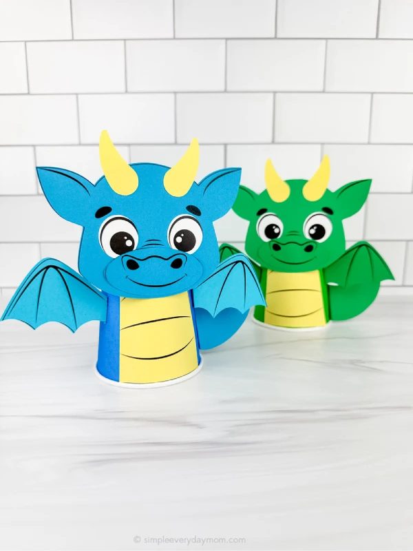 two image of dragon paper cup craft front and back