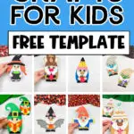 gnome craft image collage with the words gnome crafts for kids free template in the middle
