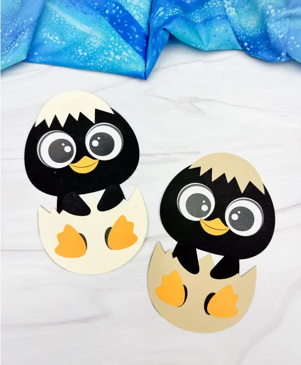 double image of hatching penguin craft side by side