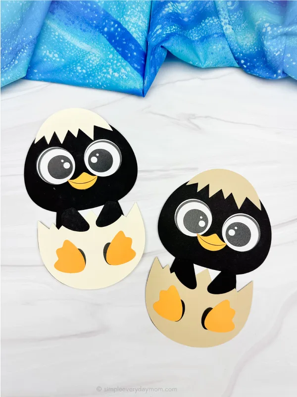 double image of hatching penguin craft side by side