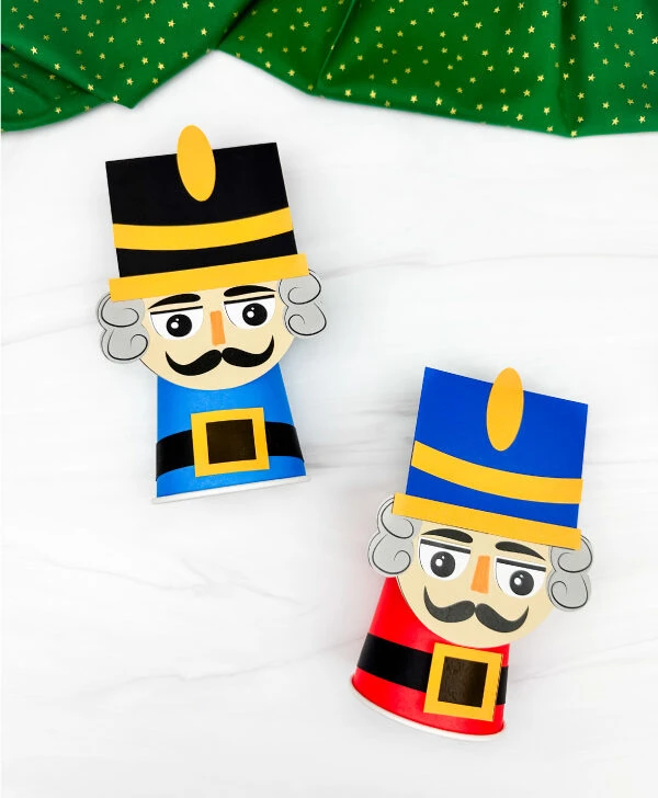 dual image of nutcracker paper cup craft side by side