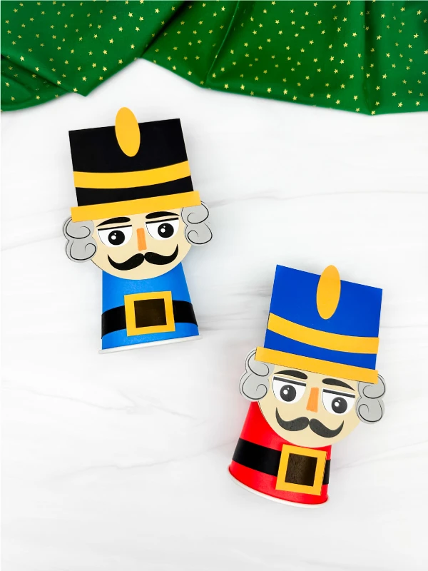 dual image of nutcracker paper cup craft side by side