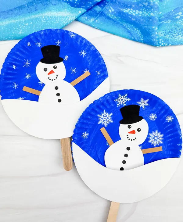 dual image of snowman paper plate craft side by side
