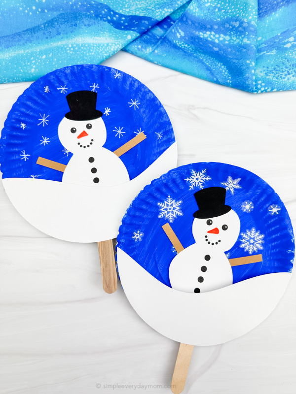 dual image of snowman paper plate craft side by side