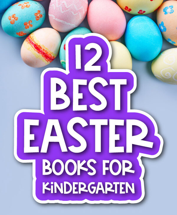 Easter egg background with the words 12 best Easter books for kindergarten