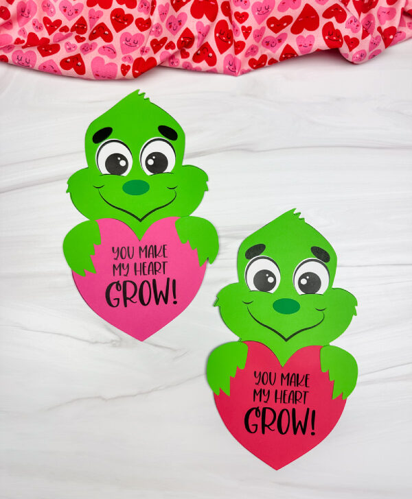 two image of grinch valentine craft