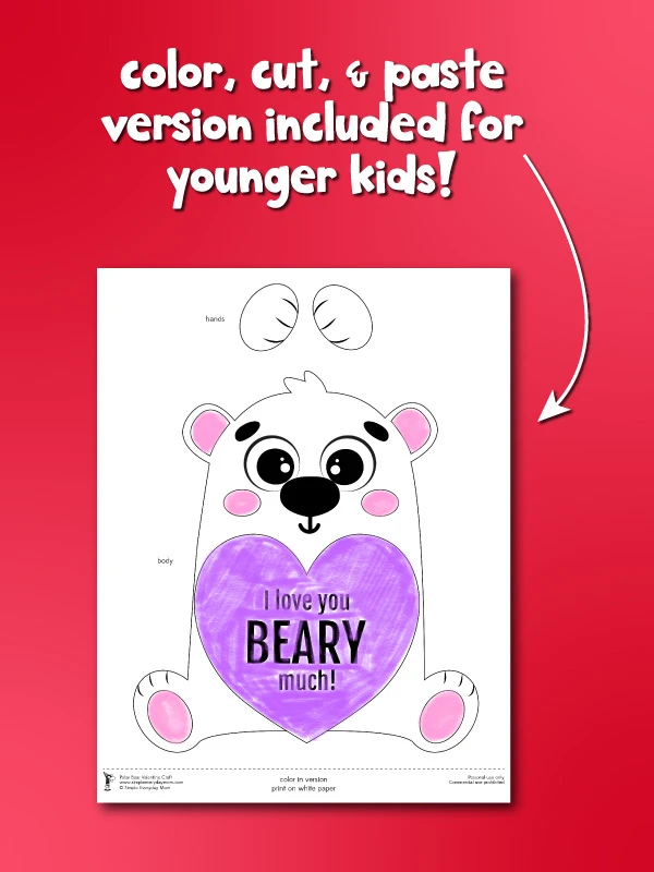 color, cut and paste template of polar bear valentines day craft