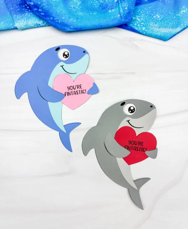 double image of shark valentine craft side by side