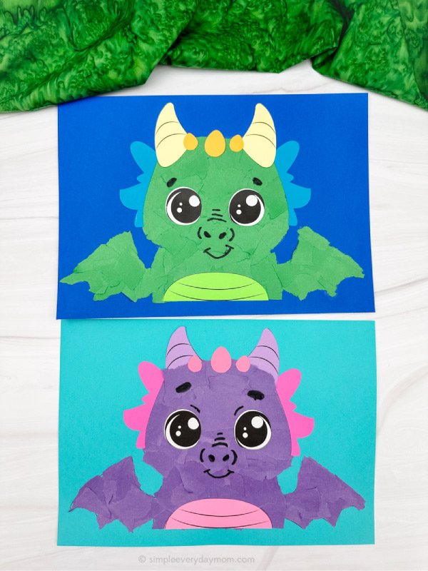 two image of torn paper dragon craft top and bottom