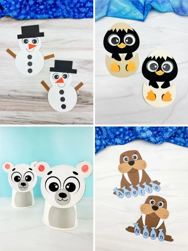 collage of winter daycare crafts