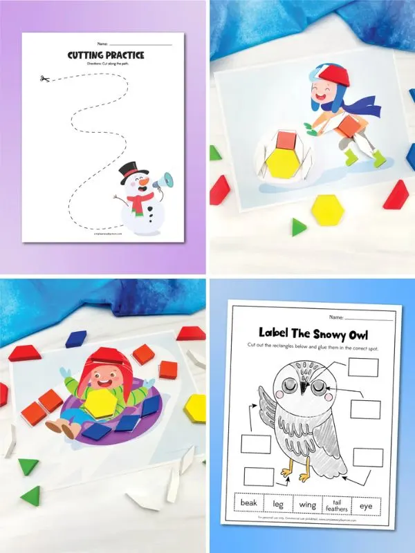 collage of winter themed activities for kids