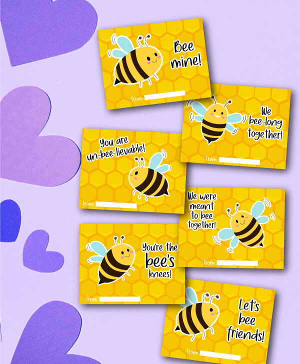 bee printable valentines day cards six pieces