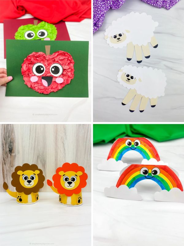 collage of bible crafts for kids