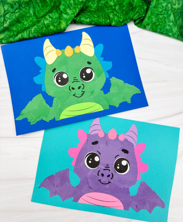 two image of torn paper dragon craft top and bottom