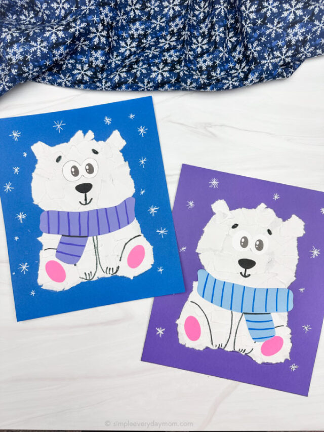 Torn Paper Polar Bear Craft For Kids [Free Template] Story