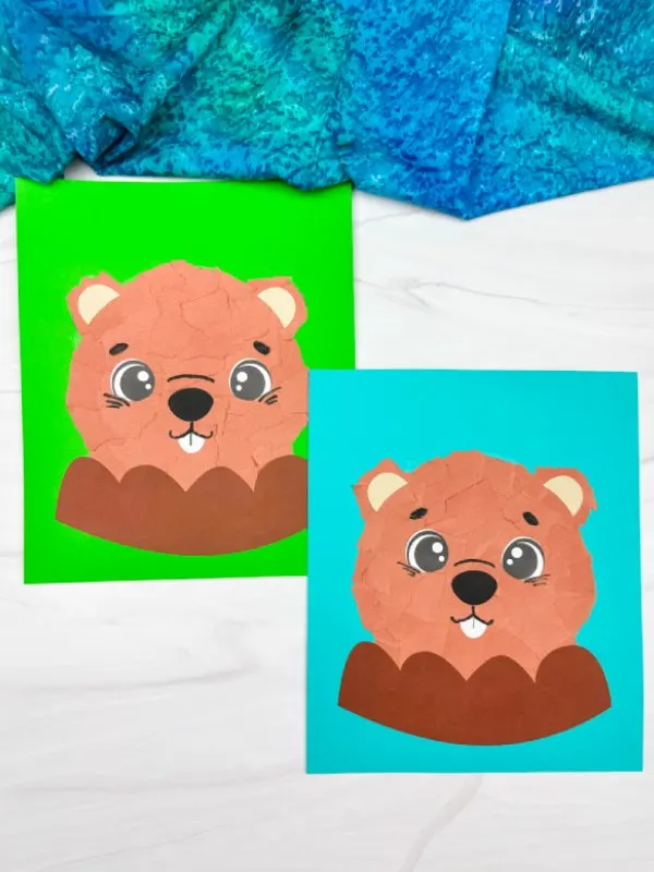 two image of torn paper groundhog craft