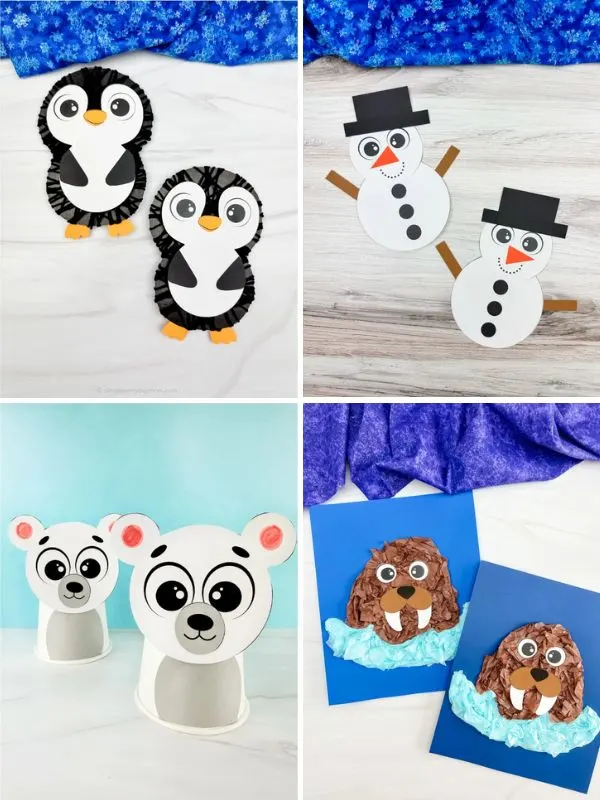 collage of easy winter crafts