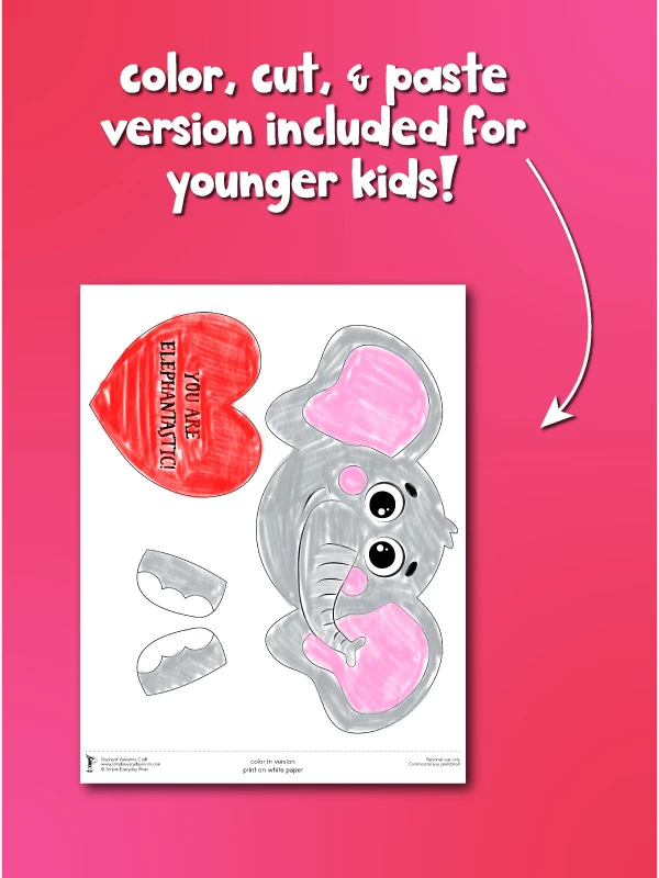 color, cut and paste elephant valentine template