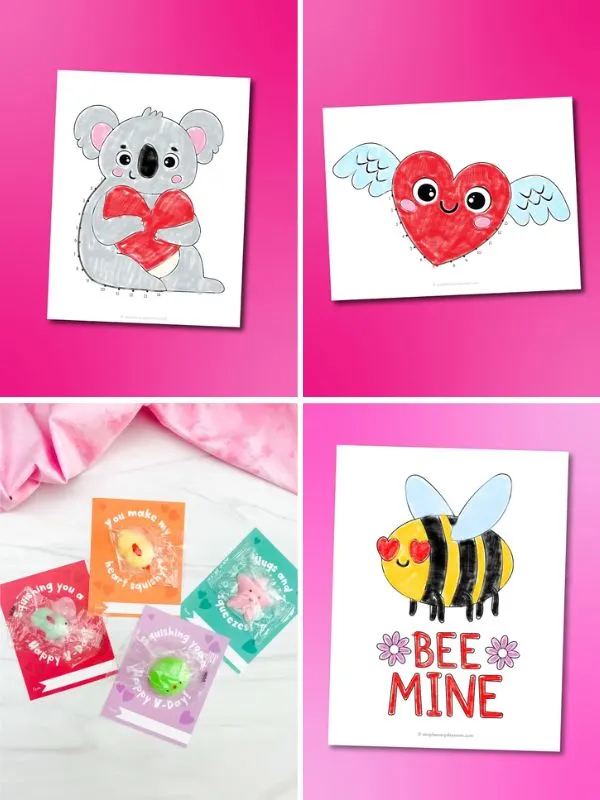collage of free valentine printables