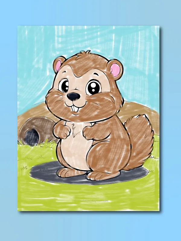 groundhog coloring image with background of rocks