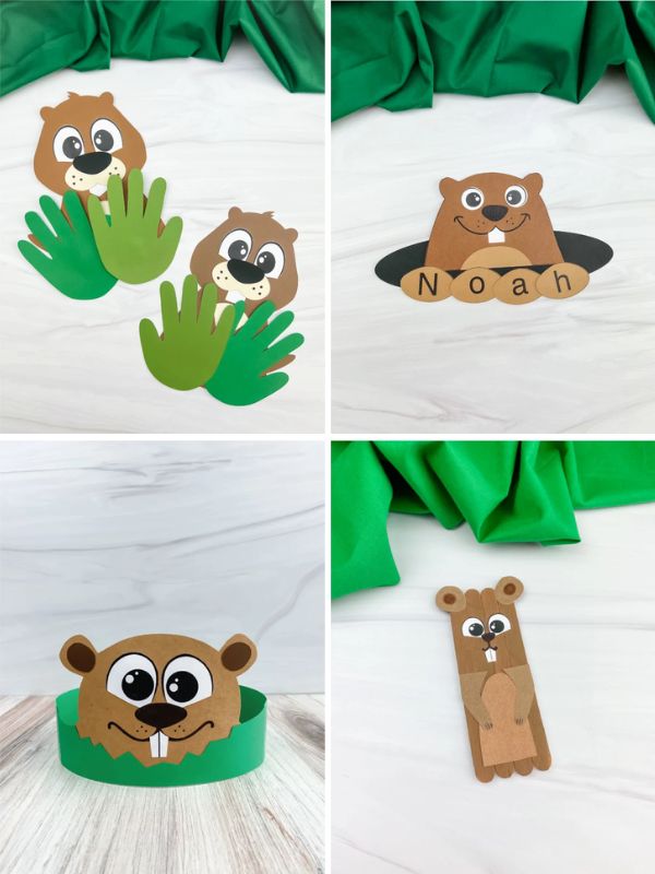 collage of groundhog day crafts