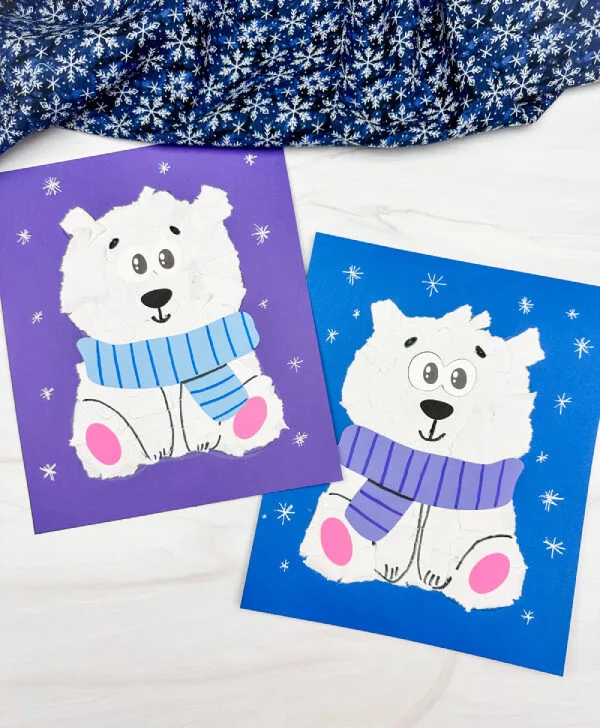two image of torn paper polar bear crafts