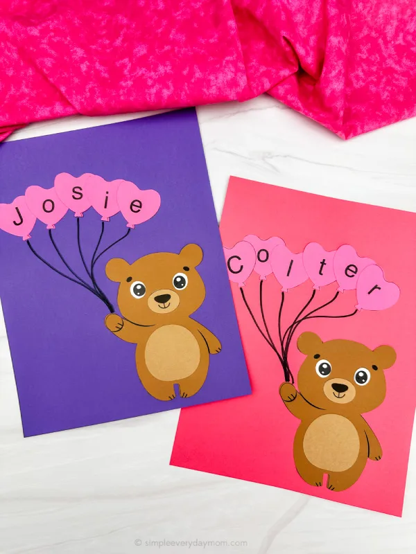 two image of valentine name craft side by side