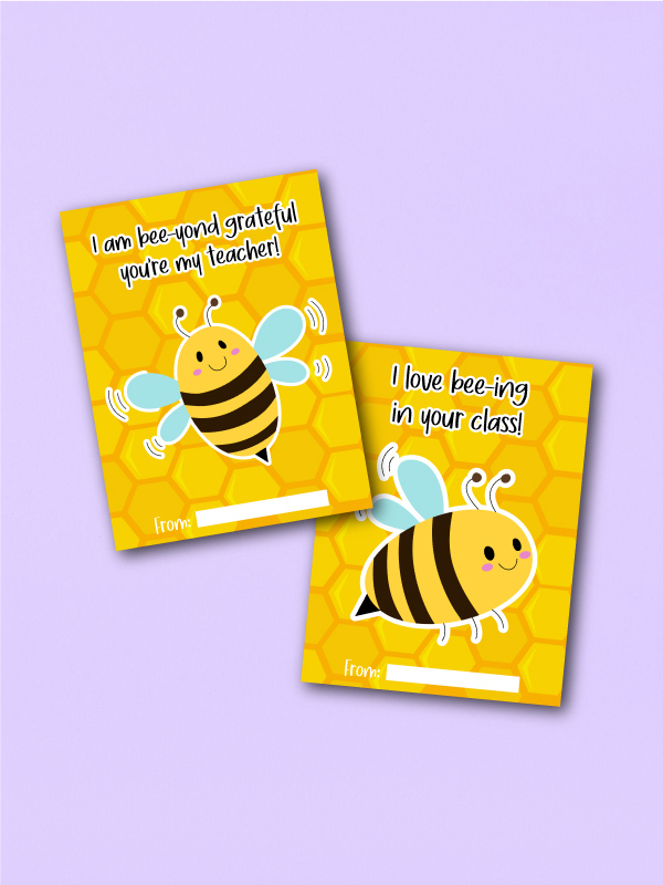 bee printable valentines day cards two pieces
